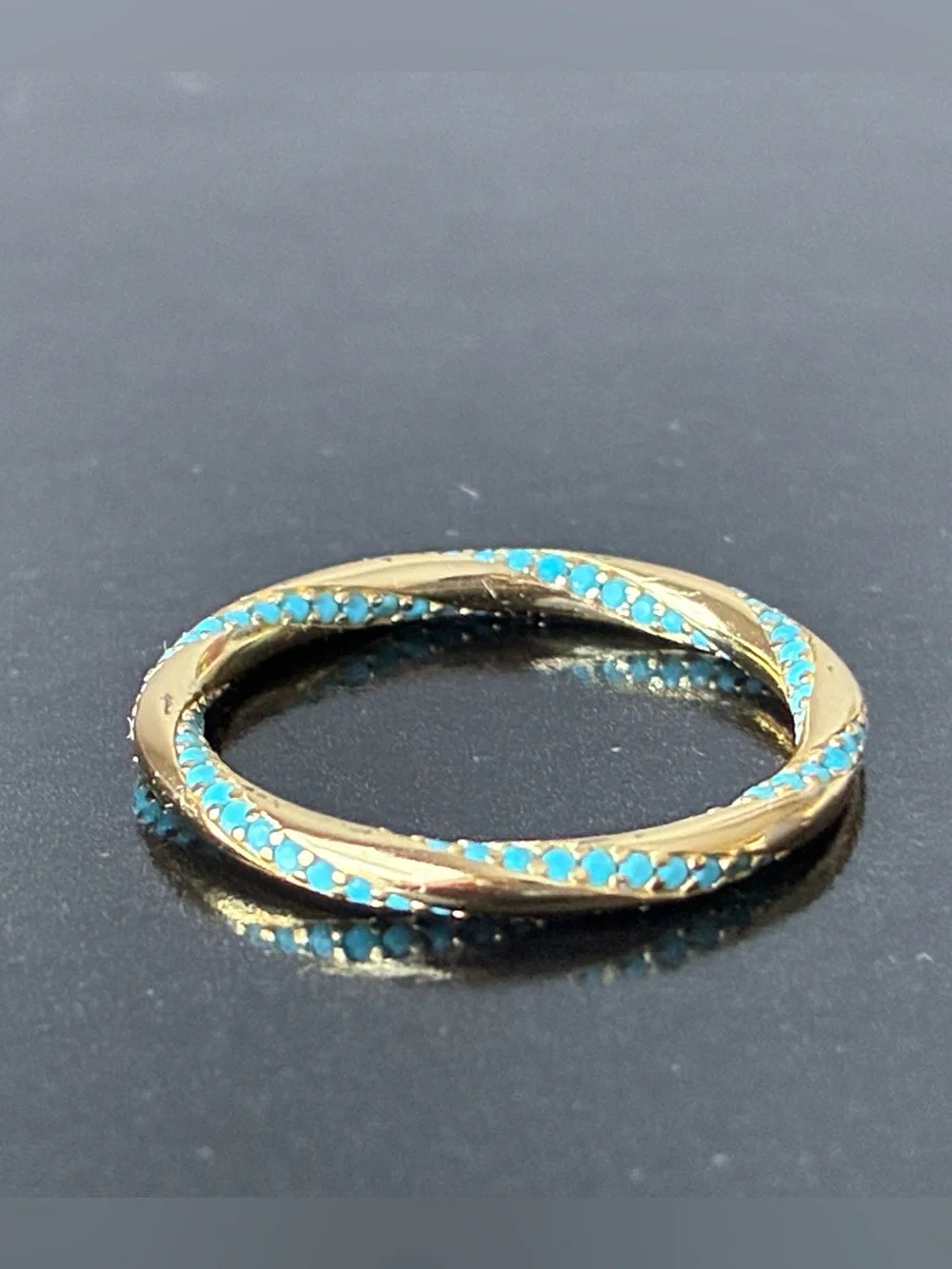 Sterling Silver 925 Twisted Band Ring with Turquoise Accent Stones Sz 8